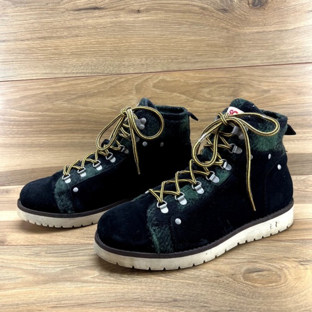 Scotch &‎ Soda Mens Hiking Boots Wool Suede Size 7.5 Black Green Plaid